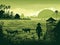 Asian Farming Background in green tone for backdrop poster, Generative Ai