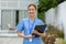 Asian female doctor with a stethoscope smile looking at camera.Nurses wear scrub smile with heartwarming comfortable.Positive