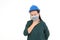 Asian female engineers wear masks to protect against dust and the coronavirus.