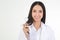 Asian female physicians hold stethoscope to check the health of patients in the hospital.