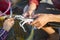 Asian fisherman taking spider crab