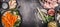 Asian food background with various asian cuisine cooking ingredients, top view, place for text, frame