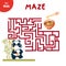 Asian food. Help the panda to get to the plate of noodles. Mini game for kids, maze, chinese food