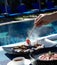 Asian food on pool background