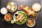 asian food- spring roll, noodles soup, dim sum, fried noodles