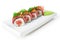 Asian food sushi dish. On a white background.