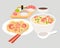 Asian food vector. Japanese food illustrations. Chinese, thai food flat
