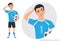 Asian football player is pensive, thinking. Portrait of handsome young thoughtful soccer player. Vector character in