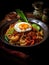Asian fried noodles with egg, shrimp and vegetables