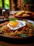 Asian fried noodles with egg and vegetables