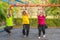 Asian friends with autistic or down syndrome playing together at playground