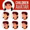 Asian Girl Avatar Set Kid Vector. Kindergarten. Face Emotions. Portrait, User, Child. Junior, Pre-school, Kiddy. Placard
