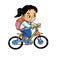 Asian girl with backpack riding bicycle going to school