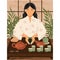 Asian girl brew japanese tea vector illustration