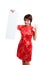 Asian girl in chinese cheongsam dress show OK with red blank si