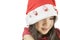 Asian Girl dressed in Santa Claus suit isolated