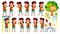 Asian Girl Kindergarten Kid Poses Set Vector. Preschool. Young Person. Cheerful. Playground. For Web, Brochure, Poster