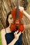 Asian girl in nature with violin