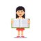 Asian girl and open work book with handwriting