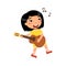 Asian girl playing guitar and singing song flat vector illustration.