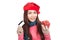 Asian girl with red christmas hat,credit card and gift box