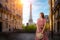 Asian girl walking in small paris street