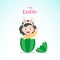 A asian girl wearing rabbit ears emerged from a merrily decorated green egg, Easter egg, illustration vector, kids concept