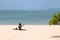 Asian girls tourists selfie on the beach.