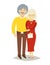 Asian happy family. Old asian man and old asian woman in love. Cartoon characters family pensioners.