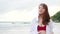 asian happy woman relax walking on seaside beach tropical resting and relaxation travel lifestyle concept