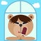 Asian harsh teddy bear in dark glasses, spectacles. Bear with ice cream looking out