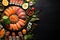 asian healthy seafood fish food roll fresh sushi rice japanese. Generative AI.