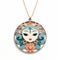 Asian-inspired Round Pendant With Hand-painted Face Design