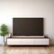 Asian-inspired White Tv Stand With Plant On Wooden Floor