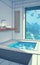 Asian or Japanese style bathroom, relax onsen anime style