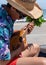 Asian, Japanese teenager playing the Ukulele on a beach in Chiba Japan