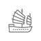Asian Junk boat, Hong Kong ship line icon.