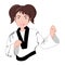 Asian karate girl stands in the fighting stance, funny vector isolated illustration