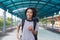 Asian kid girl is walking to school while carrying a backpack, Back to school concept