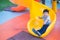 Asian kid playing slide at the playground under the sunlight in summer, Happy kid in kindergarten or preschool school yard