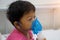 Asian kids boy 3 years old has Sick in nebulizer mask