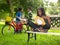 Asian kids playing in the park