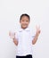 Asian kids - Thai student eat milk on white background