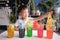 Asian kindergarten boy having fun making Rainbow Cabbage Experiment, Kid learn about how plants thrive by pulling water through