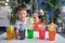 Asian kindergarten boy having fun making Rainbow Cabbage Experiment, Kid learn about how plants thrive by pulling water through