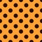 Asian lady beetle seamless pattern. Polka dot retro vector background. Fabric swatch with black large circles on yellow. Repeat