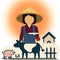 Asian lady farmer animals vector design illustration