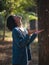 Asian lady in the forest