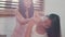 Asian Lesbian lgbtq women couple massage each other at home. Young Asia lover female happy relax rest together after wake up, body