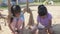 Asian Little Child Girls Having Fun To Playing On School Playground.